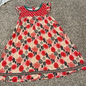 Matilda Jane Girls Sz 12 Glad Tidings Dress Holiday Kitty Cat Floral Red